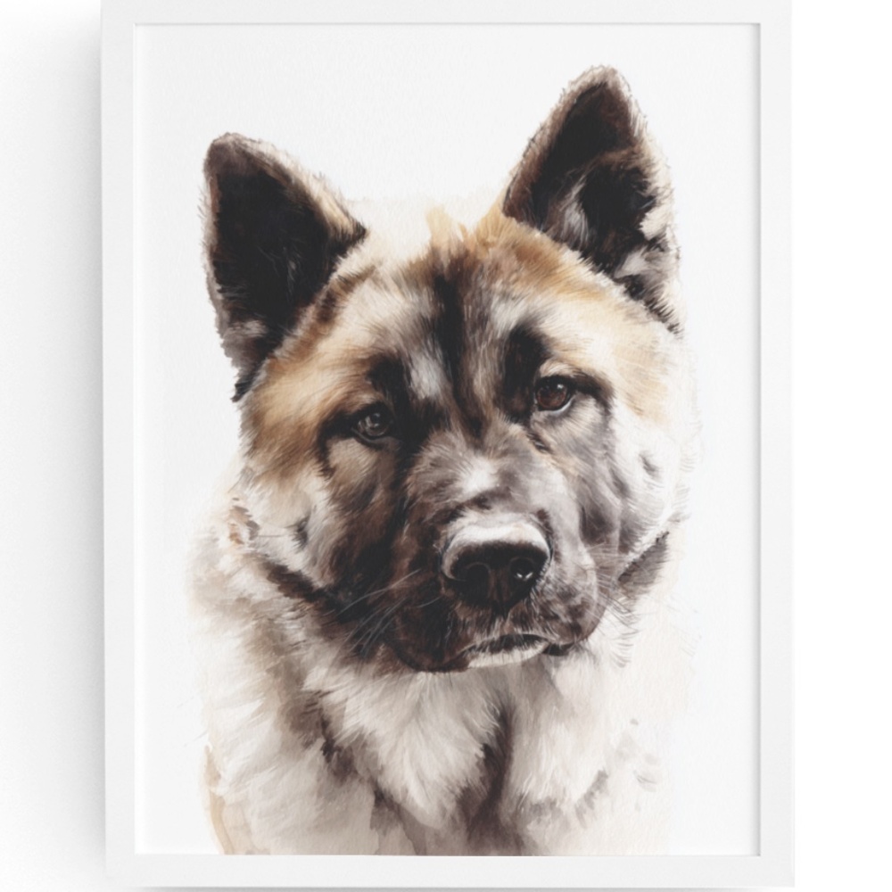 Watercolor American Akita - Fawn-colored Coat - Black "mask" Wall Art Print